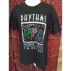 Vintage 90s Bourbon Street T Shirt Rhythms Retro Art Single Stitch Medium